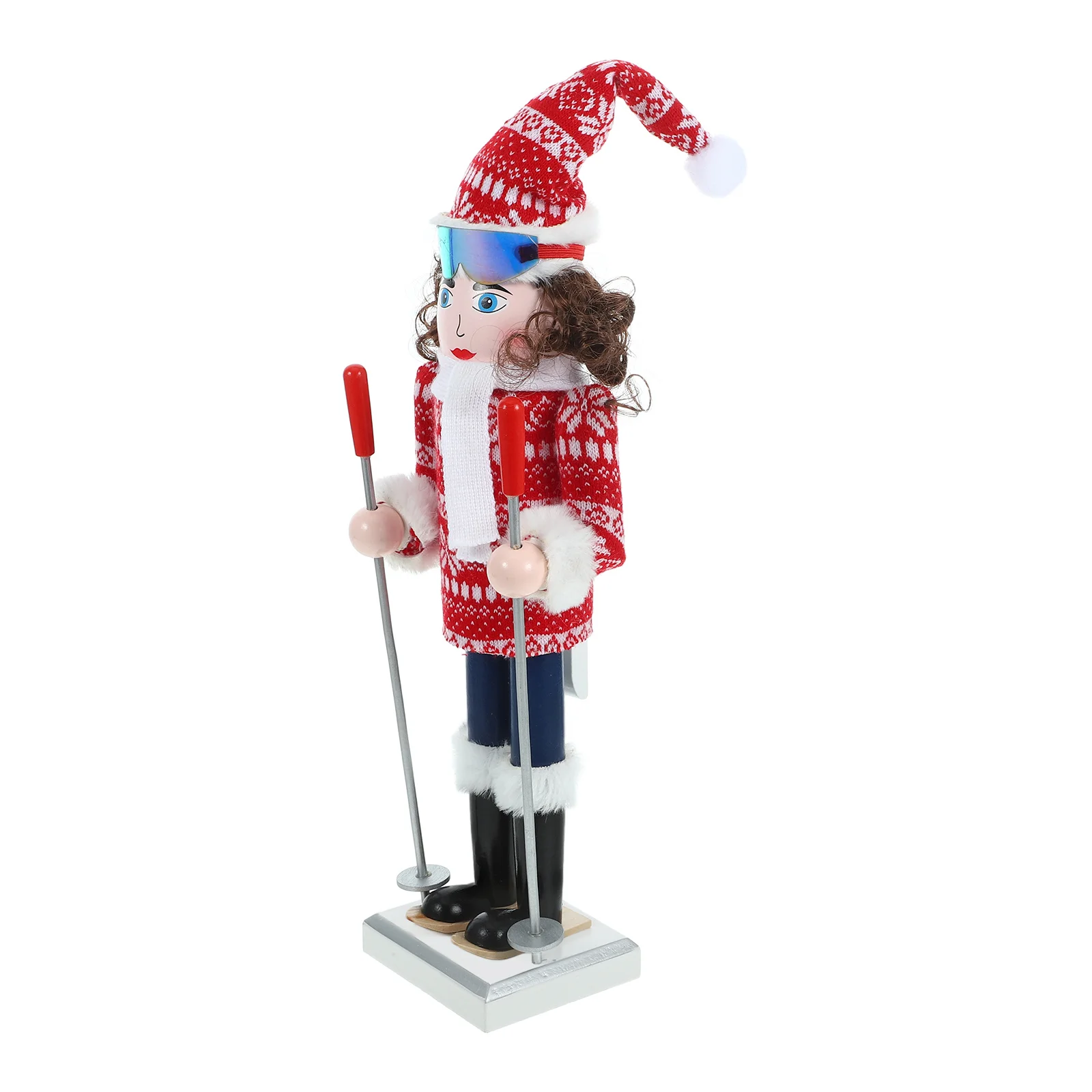 

Christmas Wooden Nutcracker Skier Girl Ornament Small Xmas Desktop Decor Creative Nutcracker Craft for Home Hotel Cafe