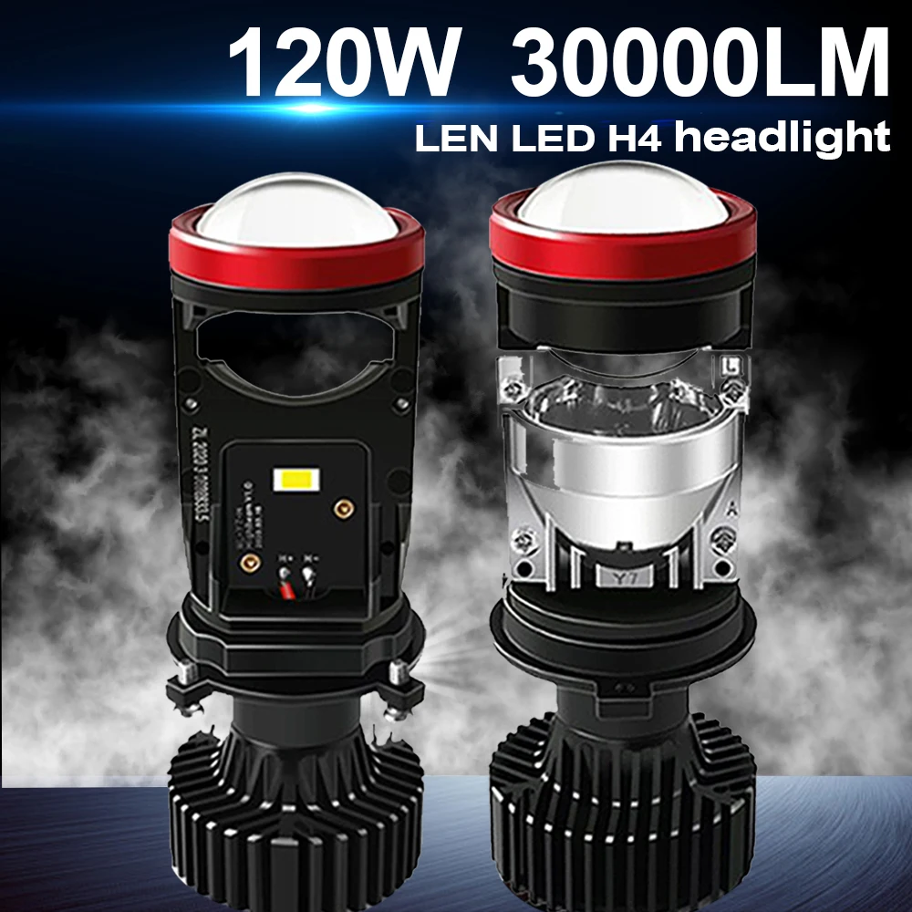 2PC Super Bright 120W Y7D H4 LED Headlights Car H4 Mini Projector Lens 6000k 30000LM High Low Beam Turbo Fan Auto LED Car Lights