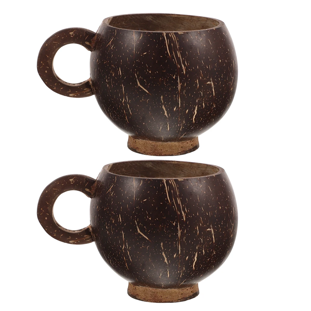 Taza de cáscara de coco, 2 uds., 300, 350ml, taza grande con mango, Base, café, té, jugo, leche, contenedor de madera, barra de cocina