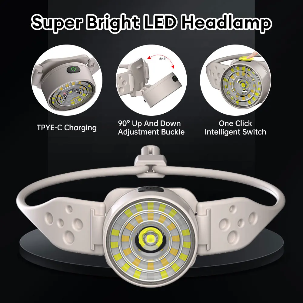 Linterna frontal LED superbrillante, 5 modos de iluminación, recargable, impermeable, para exteriores, Camping, pesca, montar