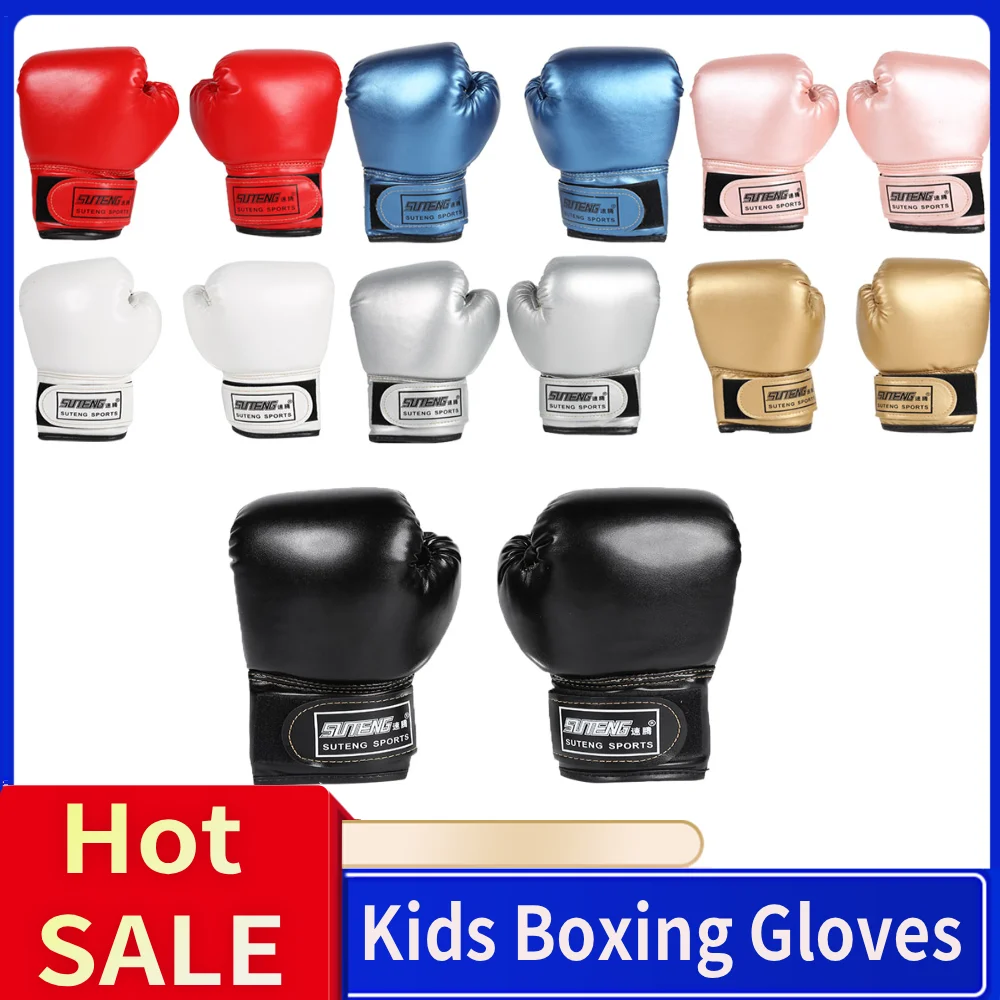 2 قطعة قفازات الملاكمة المهنية للأطفال بولي Leather قفازات جلدية كيك بوكسينغ تنفس الملاكمة التايلاندية قفازات التايكوندو قفازات للبنين بنات