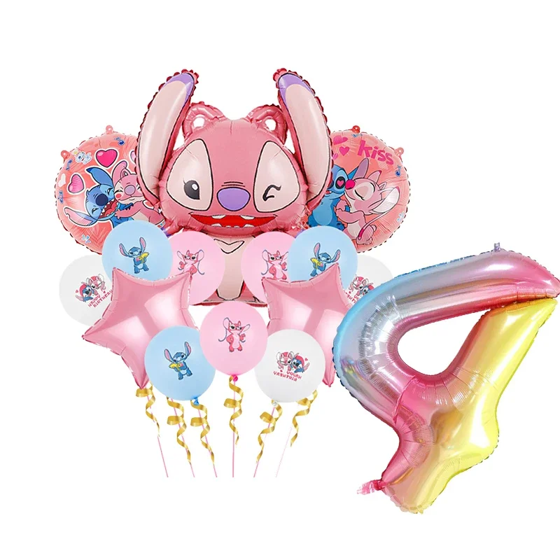 Disney Pink Lilo And Stitch Angel Birthday Party Decoration Tableware Cup Plate Angel Birthday Supplies Balloon Banner Backdrop