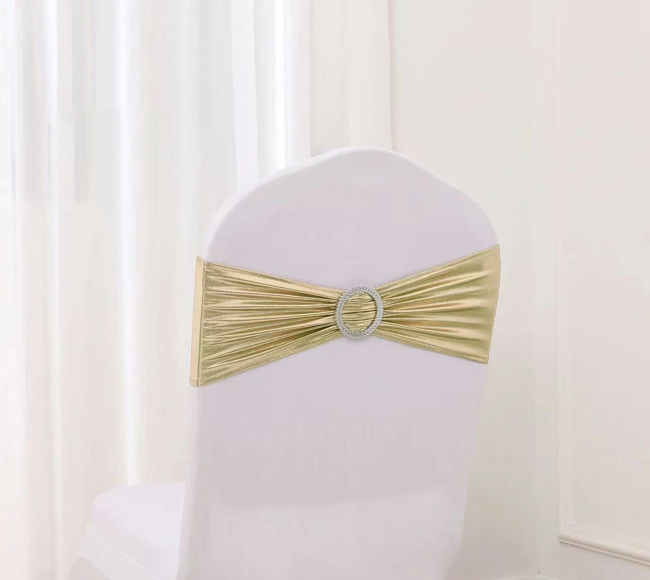 10/50/100pc Wedding Chair Decoration Chair Sashes Bow Shiny Metallic Chair Knot Bands Tie With Round Buckle For Party Banquet image 3
