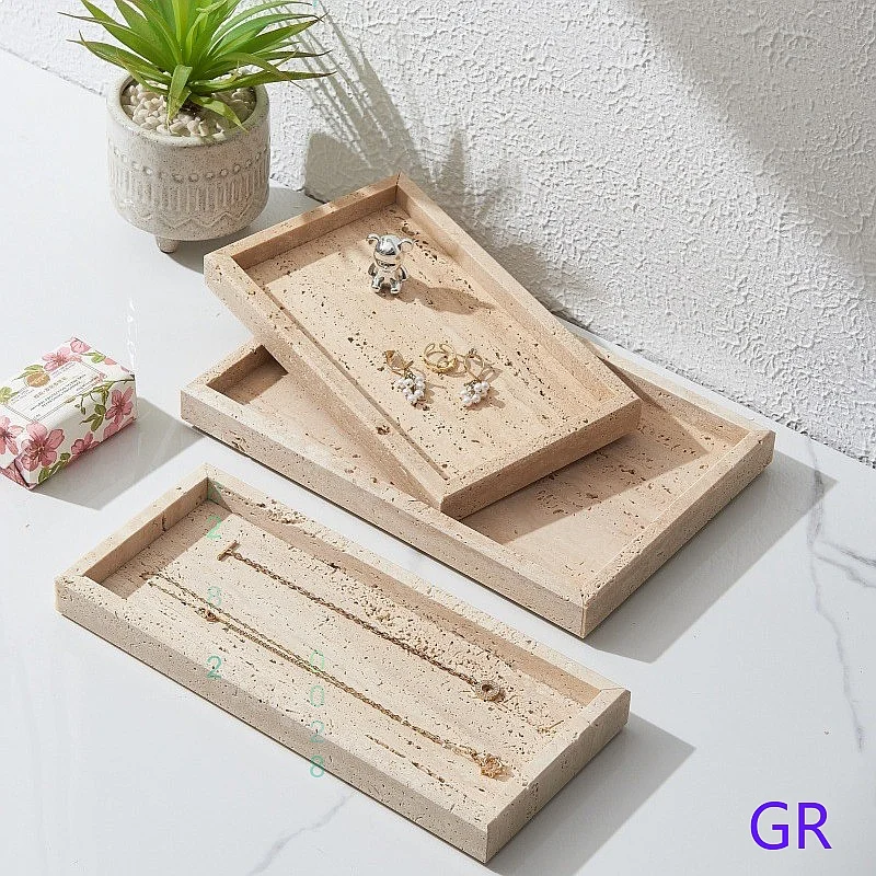 Nordic Beige Travertine Luxury Marble Tray Decorative Jewelry Storage Organizer for Entryway