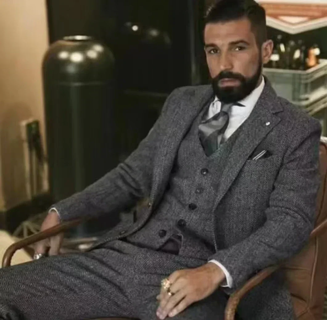 

Элегантный мужской деловой костюм из трех предметов, пиджак, жилет, брюки, твидовый узор «елочка» для выпускного вечера, смокинги для жениха, свадьбы, бизнеса Dre