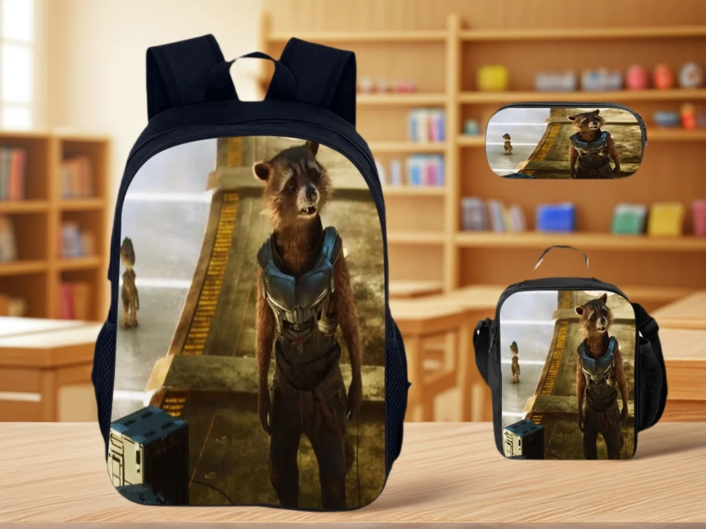 

Unisex Children Canvas Rocket Raccoon Daypack,Lightweight Marvel Backpack and Pencil Box,Durable Lunch Box 3Pcs Set