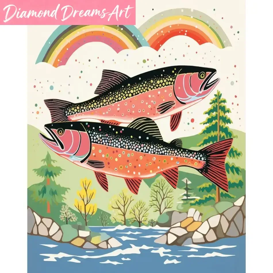Frameless, Two Fish Diamond Painting Adults Crafts Rhinestone Of Picture Animal Full Round Paint By Diamonds Art Supplies Diy Ad