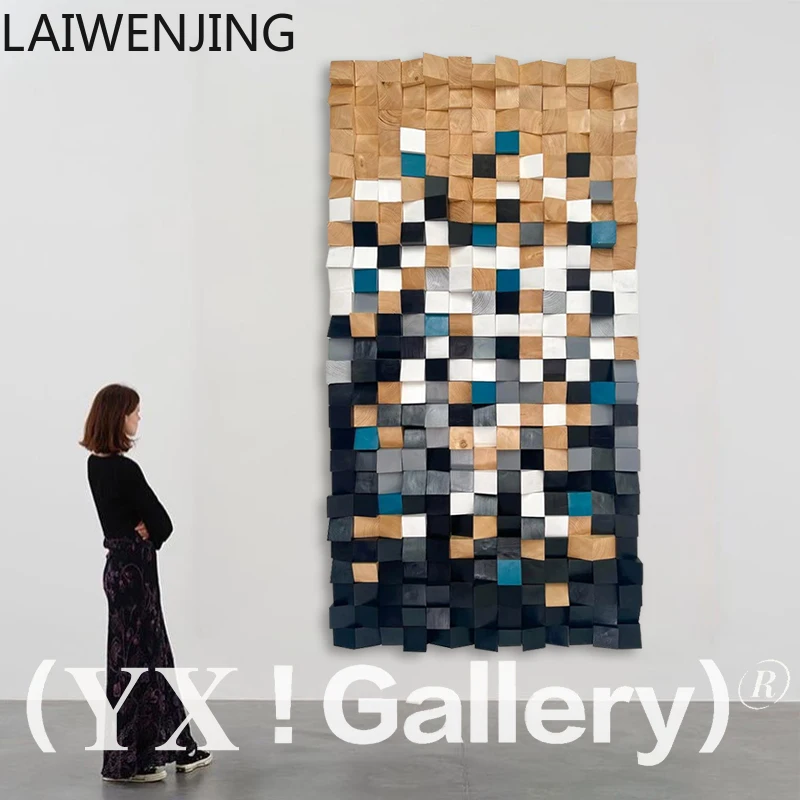 

MJY Italian style bedroom three-dimensional relief atmosphere living room background wall wooden block hanging painting