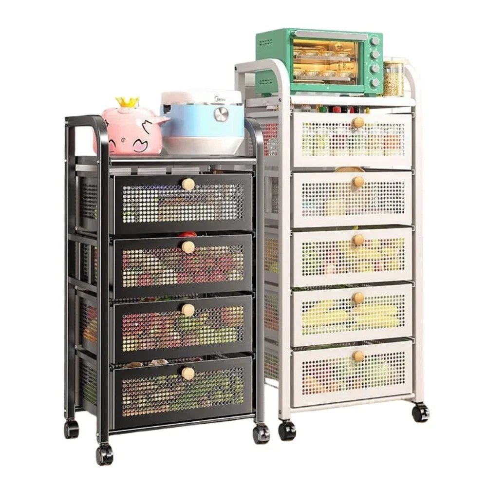 

Desktop Carbon Steel Basket Rack Kitchen Crevice Shelf Floor to Floor Multi Story Pull-out Living Room Multipurpose Storage Cart