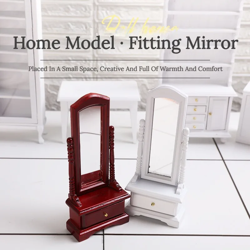 1Pcs DIY Dollhouse Miniature Full Body Dressing Mirror 1/12 European Floor Fitting Mirror Model Accessories Playhouse Toys