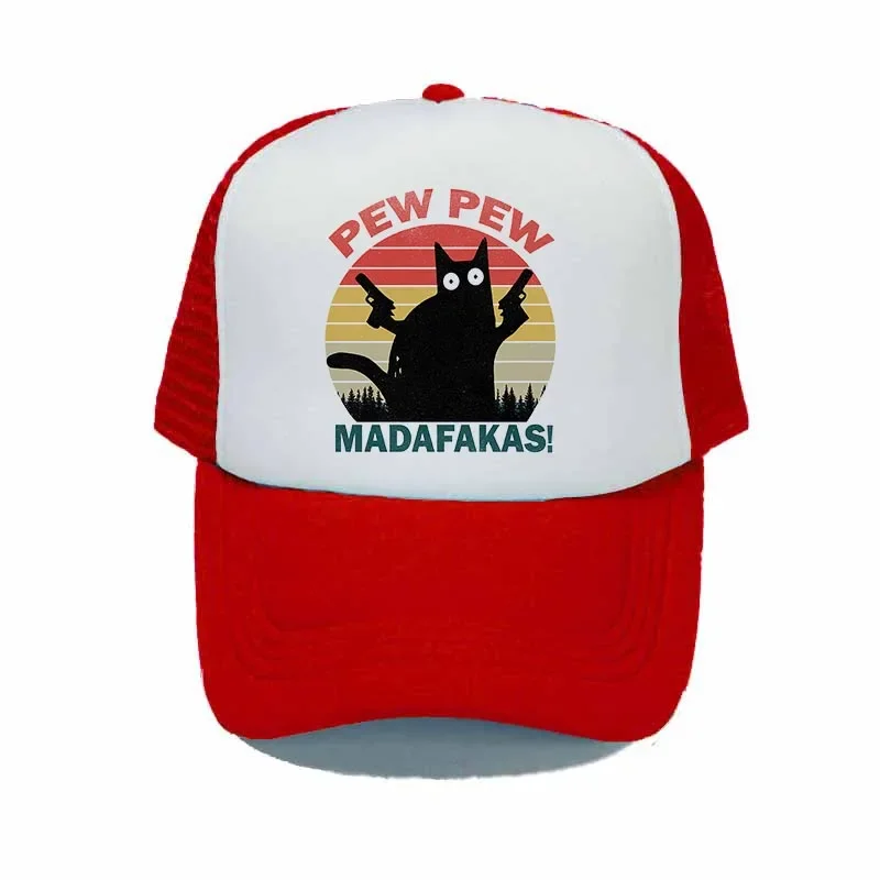 Pew Pew Madafakas Adult Trucker Hats Graphic Double Gun Cat Funny Men Snapback Caps Women Street Rainbow Beach Sun Hat Cap YY365