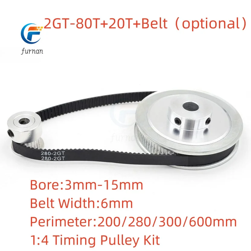 

GT2 2M Voron 2GT Timing Belt Pulley Set 3D Printer 20T 80Teeth Reduction Accessories Belt Width 6mm Bore3-15mm Synchronous Gear