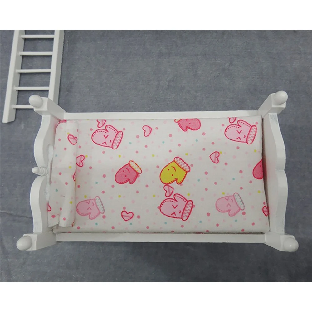 BAAA-1:12 casa de bonecas em miniatura crianças quarto móveis beliche 1:12 casa de boneca decoração fingir jogar móveis brinquedo (luvas rosa)