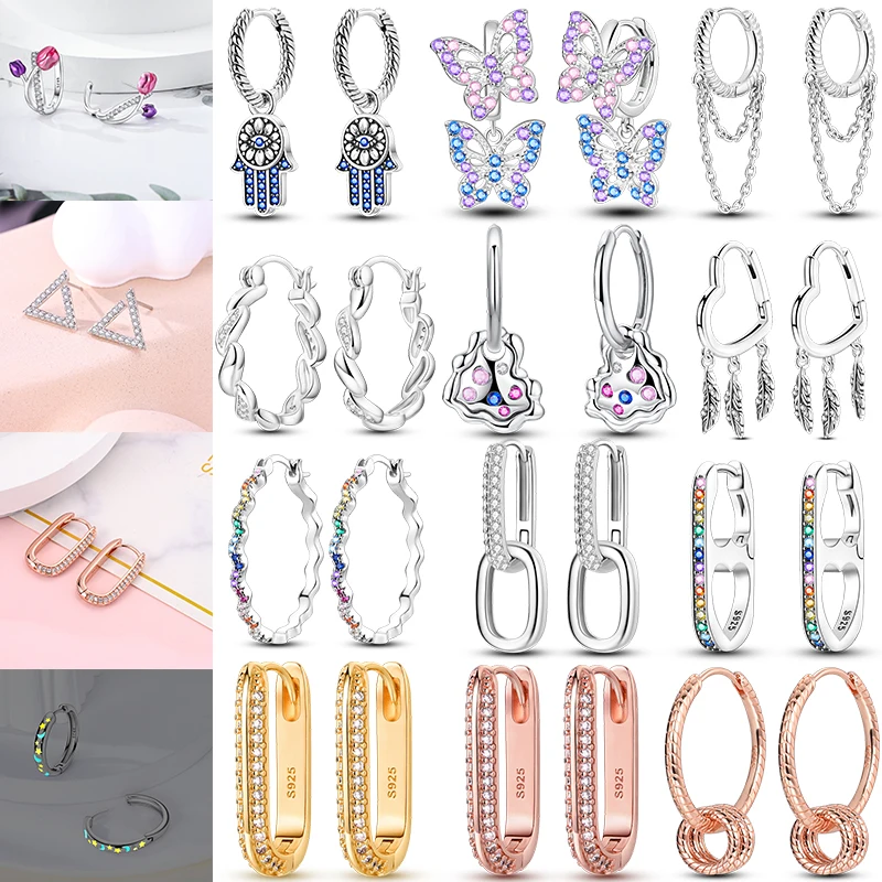 

925 Silver Heart Shape Shining Star Moon Stud Round Circle Hoop Earrings for Women Anniversary Silver Fashion Jewelry Earring