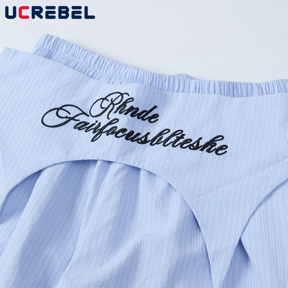 レター刺繍ストライプワイドレッグパンツメンズ取り外し可能バットカーテンヒップホップハイストリートゴムウエストプリーツバギーパンツメンズ