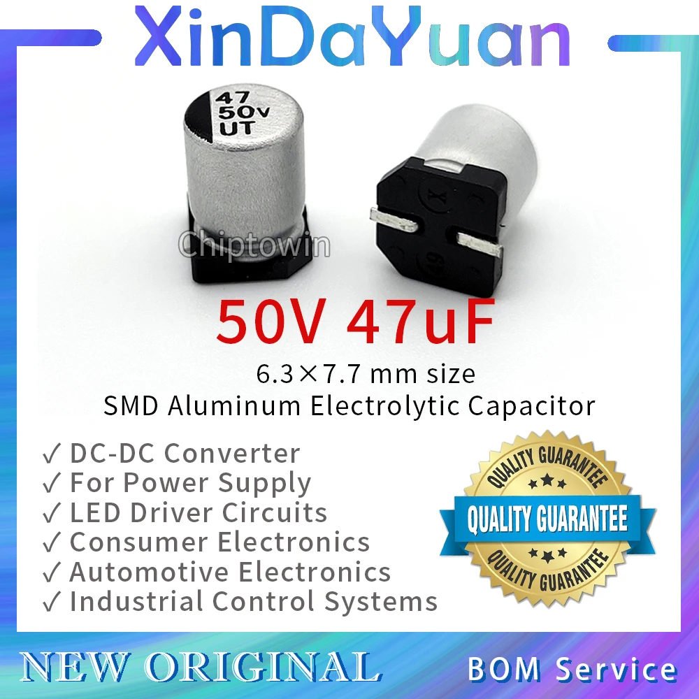 50 قطعة 50 فولت 47 فائق التوهج 6.3 × 7.7 مللي متر SMD الألومنيوم مُكثَّف كهربائيًا منخفضة ESR #1