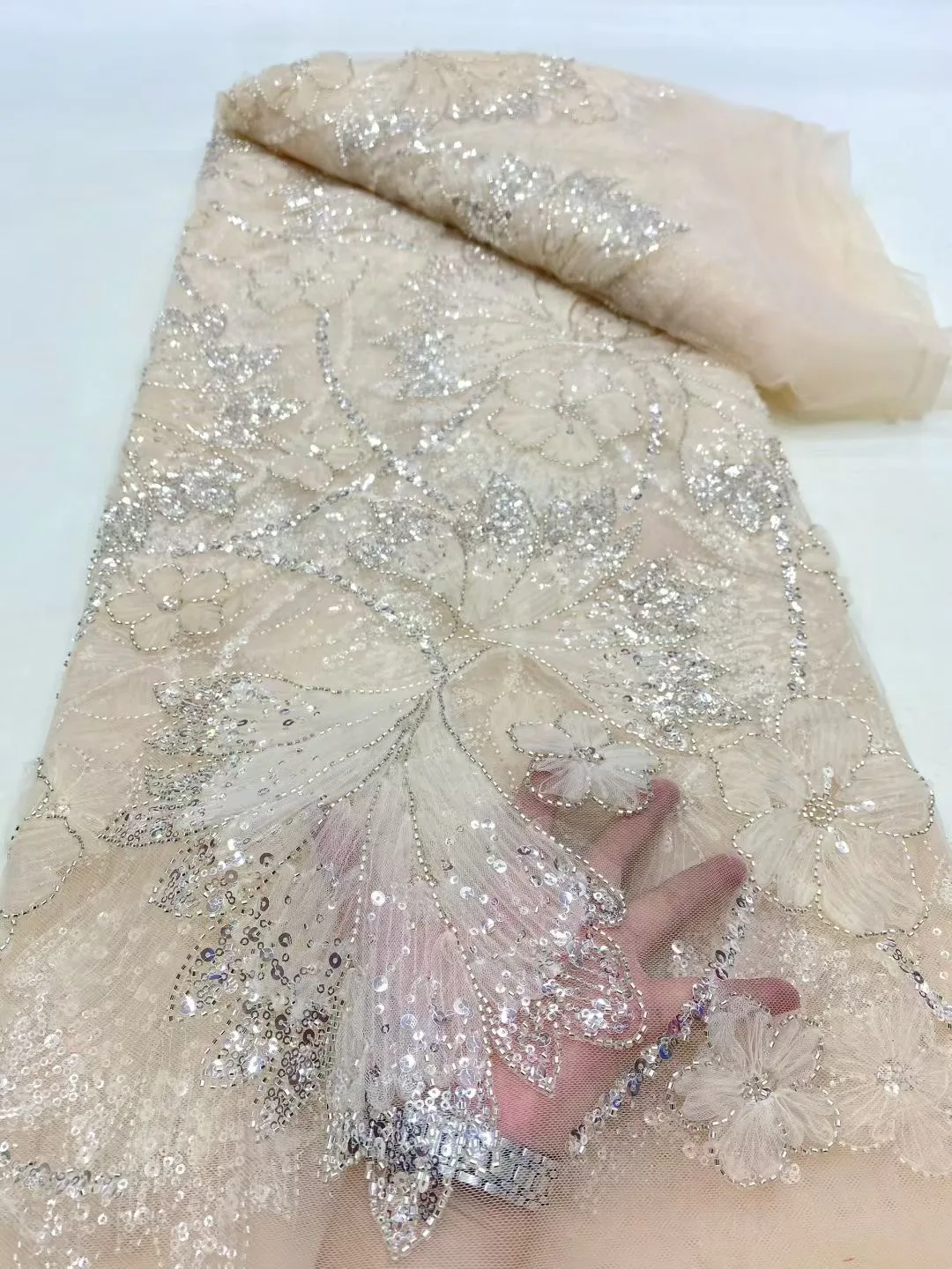 

Nigerian Tulle Lace Fabric, Sequins Beads, Stone Prom Dresses, High Quality, Embroidery, Sewing, 5Yard, DP0445 2025 5Yard