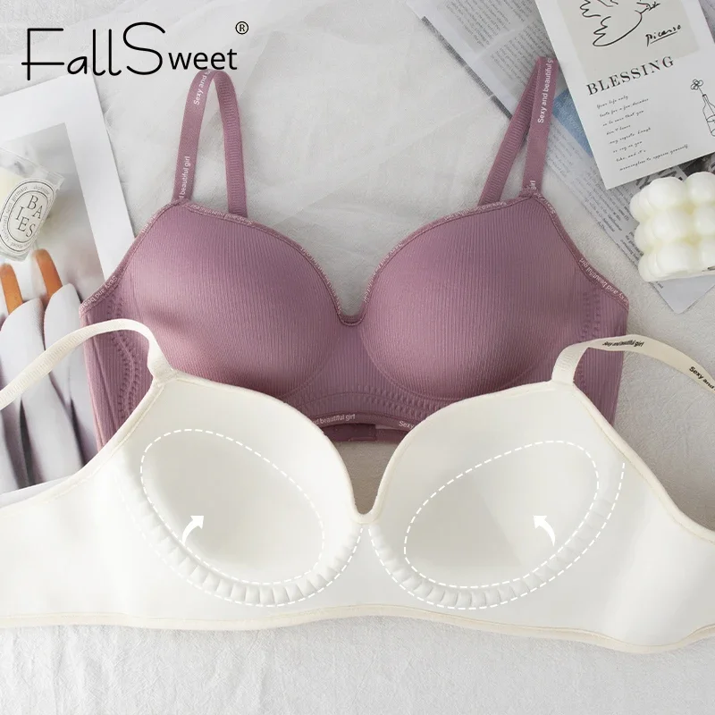 FallSweet 2PCS Wireless Push Up Bra Seamless Invisible Bralette for Small Chest Anti-Sagging Comfortable Underwear Sexy Lingerie