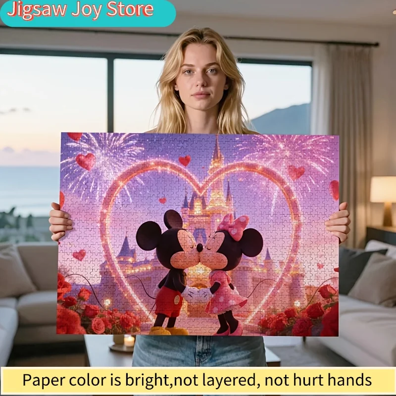 

2D Flat, DISNEY Mickey & Kiss Puzzle - Valentine's Day Romantic Gift Suitable for &, Castle Couple Jigsaw for Tabletop, Bedro
