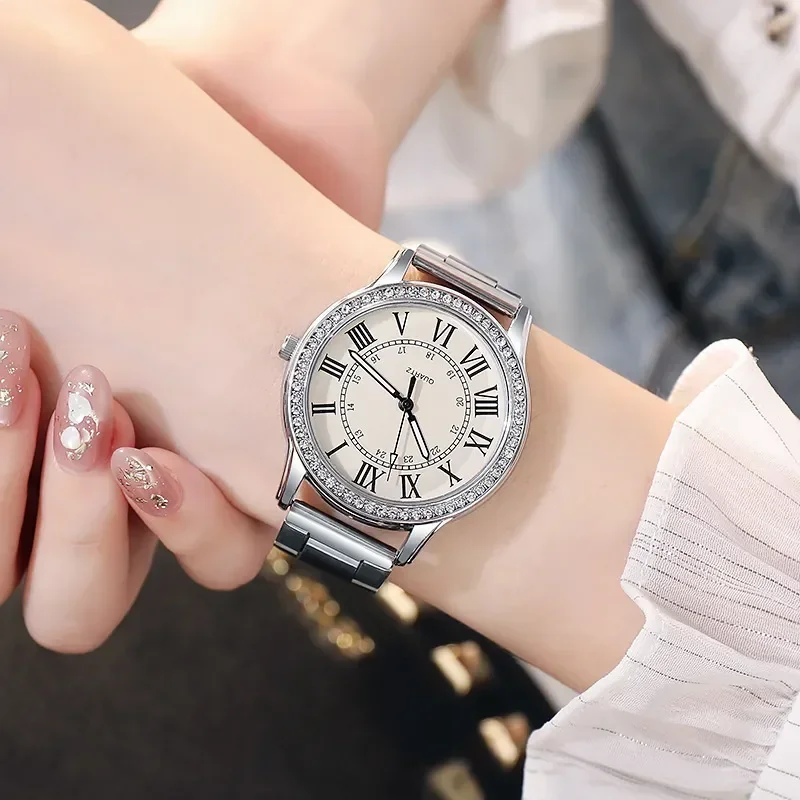 Steel Strap Simple Casual Women Watch Retro Roman Rhinestone Luminous Quartz Watch Luxury Wrist Watches for Women Wholesale