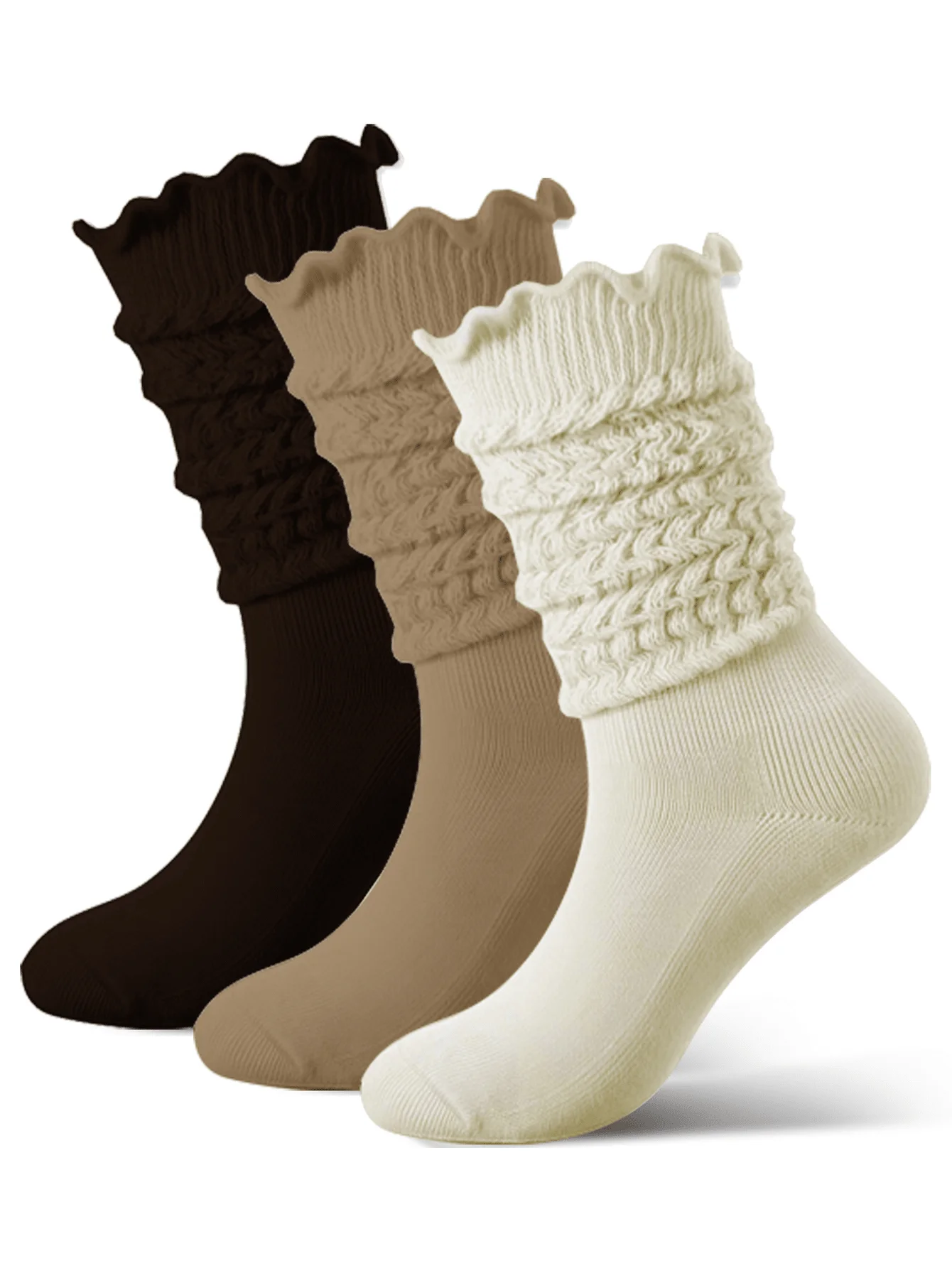 6 Pairs Womens Slouch Ruffle Socks Warm Knit Scrunch Knee High Boot Socks With Ruffle Trim For Winter Party