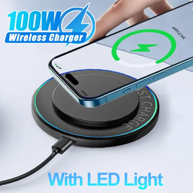 

Portable Mini Desktop 100W Wireless Charger Stand Pad For iPhone 17 16 15 14 13 12 Pro Max Samsung Xiaomi Fast Charging Station