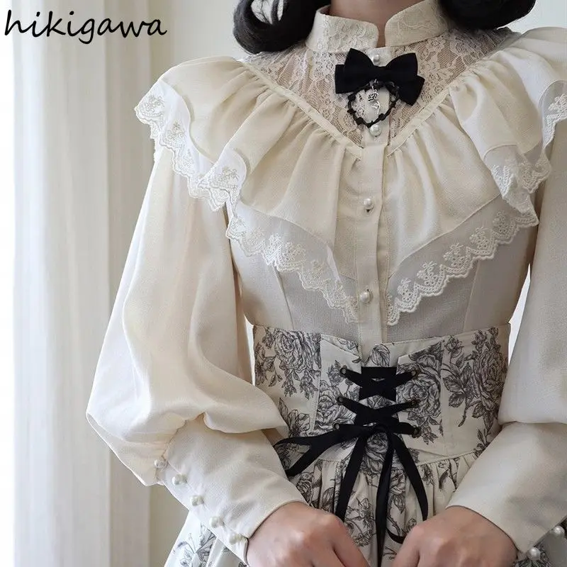 

Sketch Wild Rose Lolita Edwardian Blouse Vintage Court Standing Collar Top