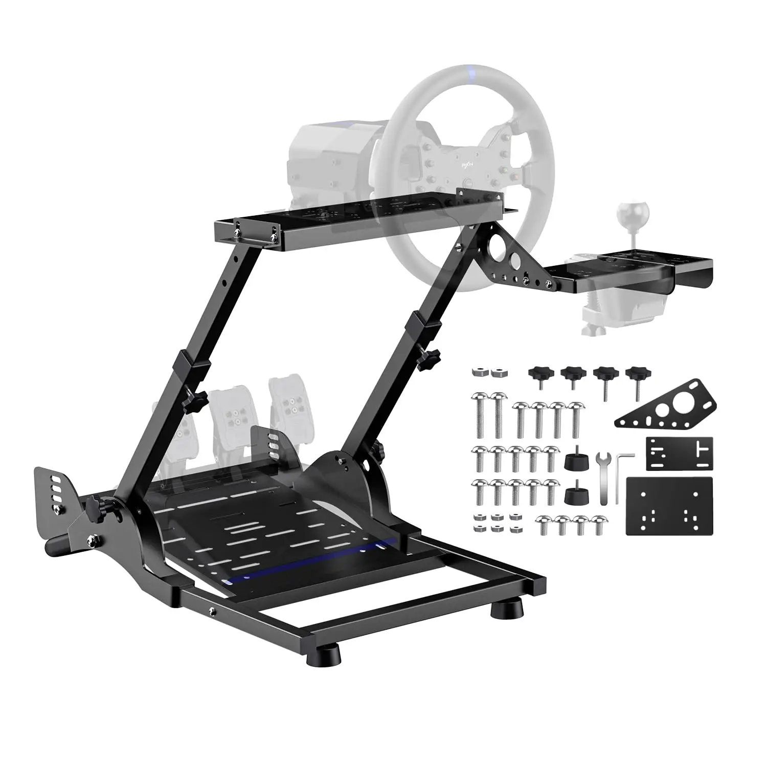 

Стойка для гоночного руля с креплением для переключателя передач, совместимая с различными моделями, за исключением руля и педалей.