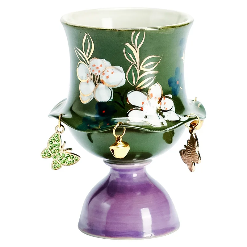 painted jasmine flower exquisite high-footed elegant cup master cup single ceramic teacup women's household kung fu tea set