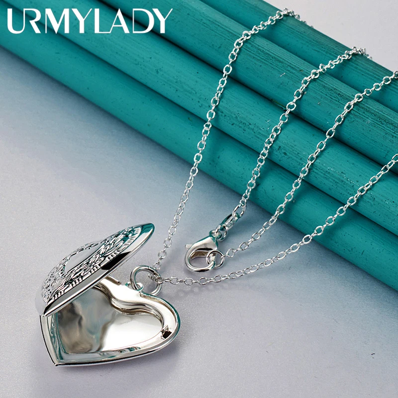 925 Sterling Silver Heart Photo Frame Charm Pendant 16-30 Inch Necklace Snake Chain For Women Wedding Engagement Fashion Jewelry