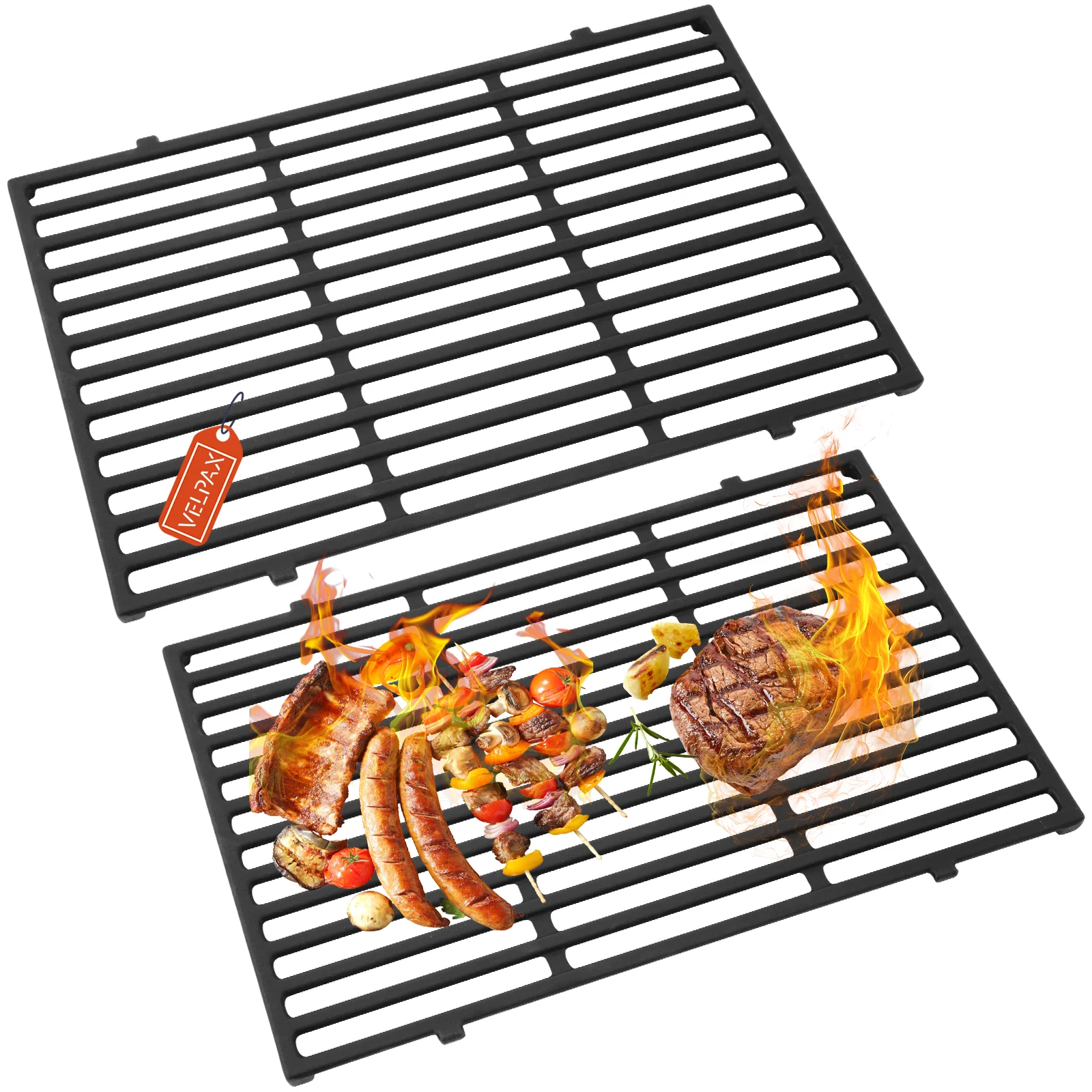Rejilla de hierro fundido para cocinar, 44 x 58cm, piezas de repuesto resistentes compatibles con Weber Spirit E-310 Classic, Spirit I & II E/S-310, 320, 330, paquete de 2 rejillas de repuesto para parrilla de barbacoa