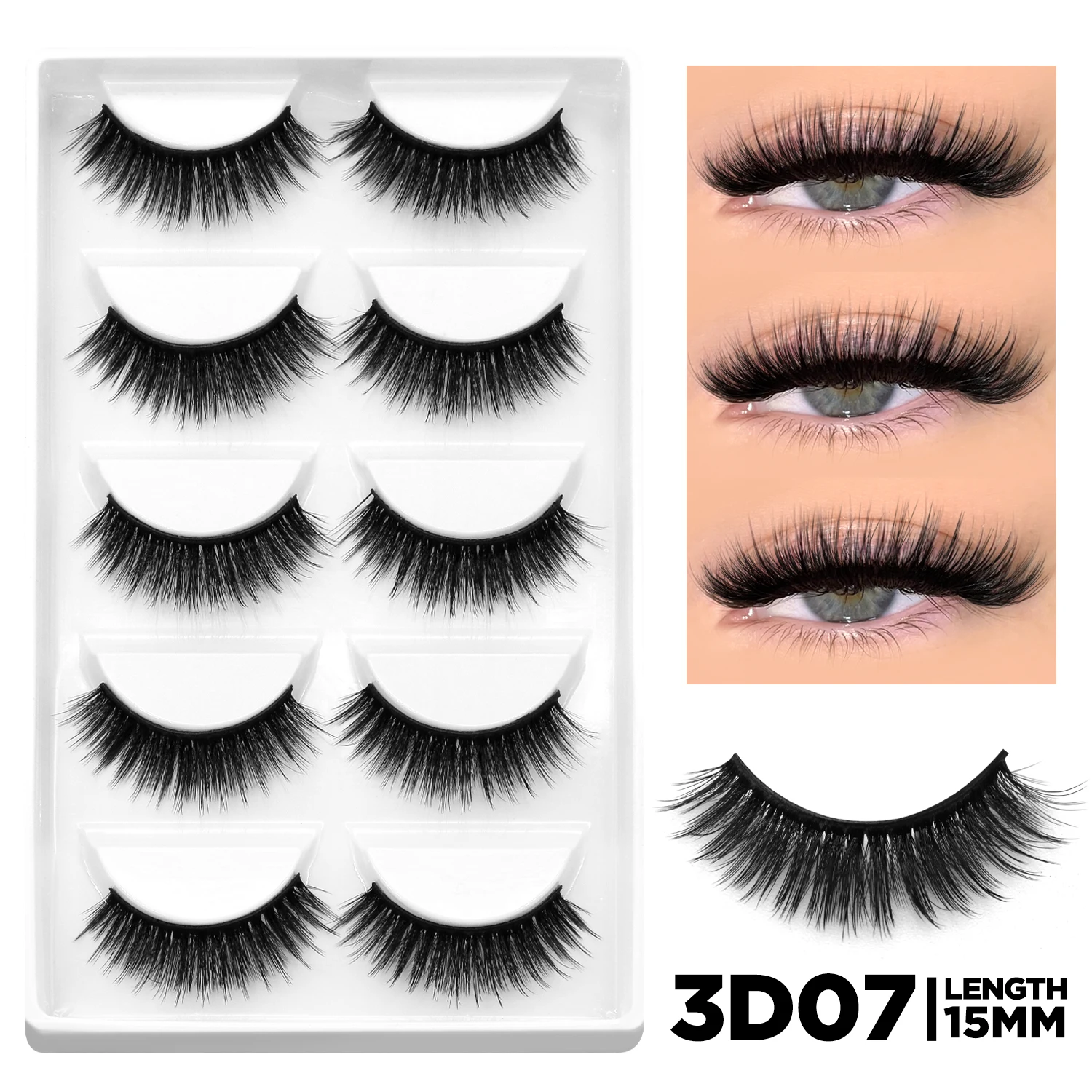 3D Natural False Lashes, Cat Eye, 6 Pairs