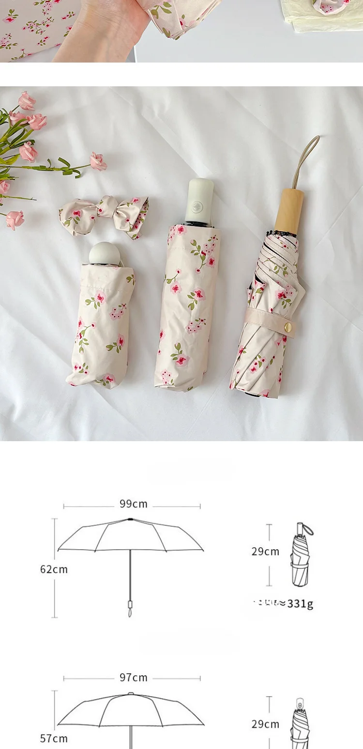 French Floral Photo-taking Girl\'s High-looking Umbrella Fully Automatic Sunny or Rainy Folding Sun Protection UV Parasol