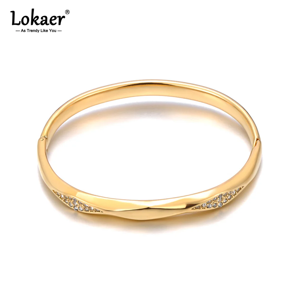 Lokaer Handgefertigtes Guss-Edelstahl-Strass-Manschettenarmband, Armreif, Schmuck für Damen, modische Textur, 18 Karat PVD-beschichtet, B25037