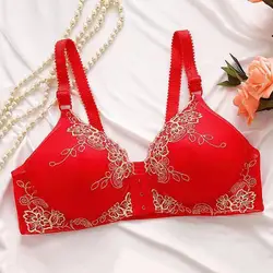 Adjustable Shoulder Strap Bra Supportive Lace Jacquard Trim Bras for Comfortable Lightweight Middle-aged Elderly Women