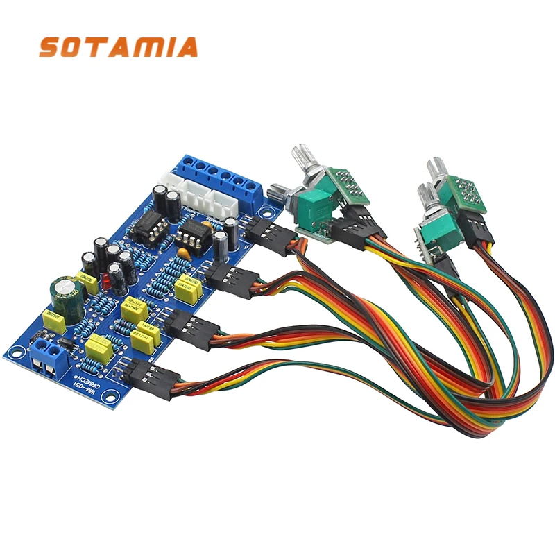 

SOTAMIA NE5532 OP AMP Amplifier Tone Preamp Board Treble + Midrange + Bass Preamplifier Volume Control Single Power Supply