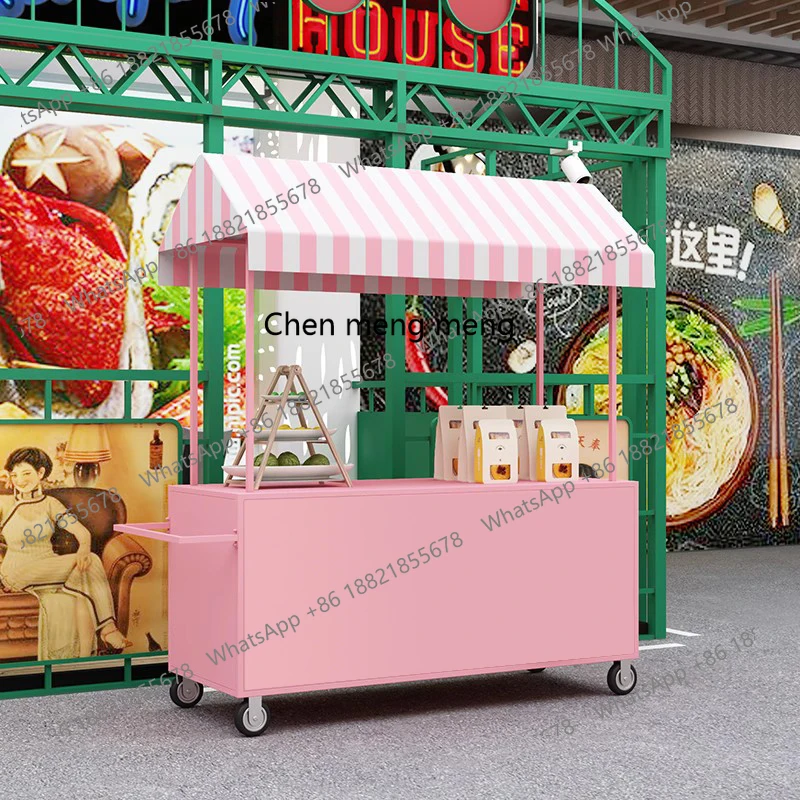 

Stall trolley wrought iron snacks, shopping mall promotion float, night market outdoor stall push, with wheels