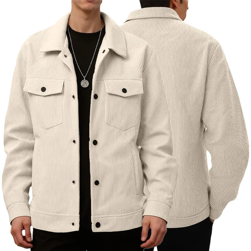 Picture 4: Men's European Size Casual Sports Jacket - Corduroy Single-Breasted Outerwear with Pocket Design
