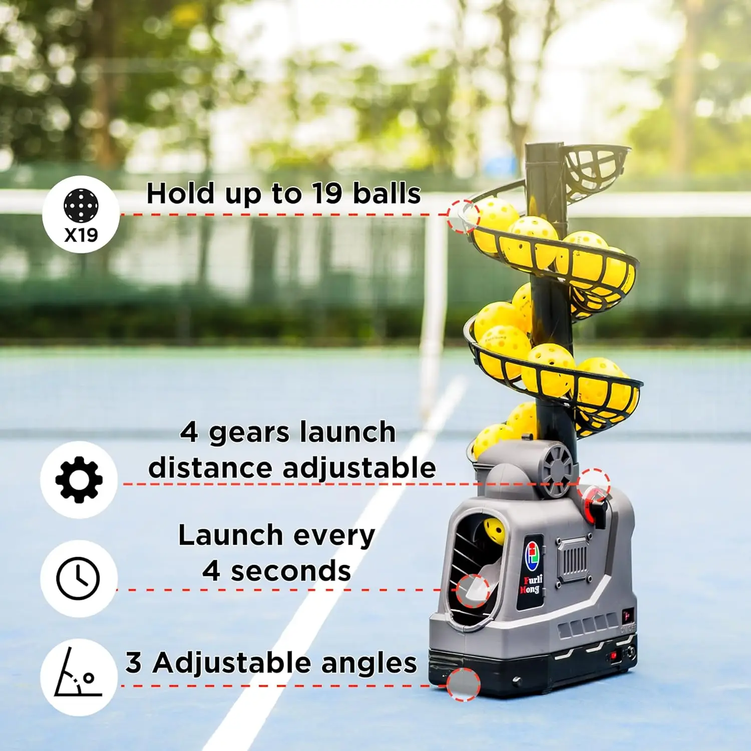 

681PBH Pickleball Machine with Auto Swing, 3 Angles & 4 Speeds Adjustable, Portable Pickleball Launcher for Indoors