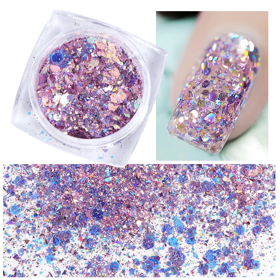 1 Box Nail Art Mermaid Glitter Flakes 3D Irregular Sequin AB Aurora Sparkly Hexagon Paillette Spangle Polish Manicure JIXKP01-12