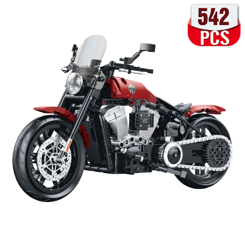 MOC Technical 1:8 Motorcycle Model Softail Slim Adults Construction 542PCS Buildings Bricks Set Toys for Children Gifts