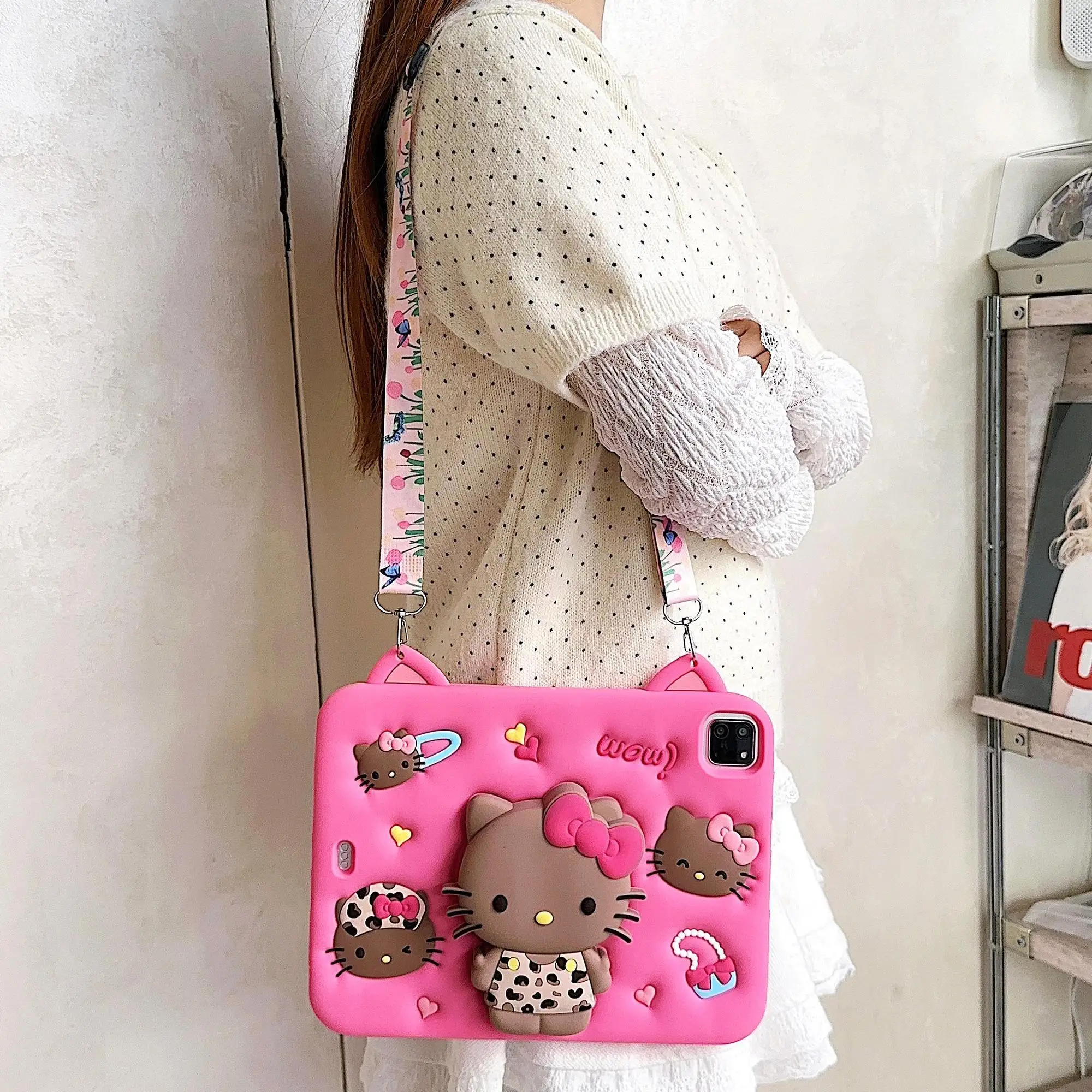 Kawaii Sanrio HelloKitty Leopard Bow Soft Cover for IPad 10.2 11 Air7 Cute Anime Cartoon Durable Breathable Lightweight Gifts view 2