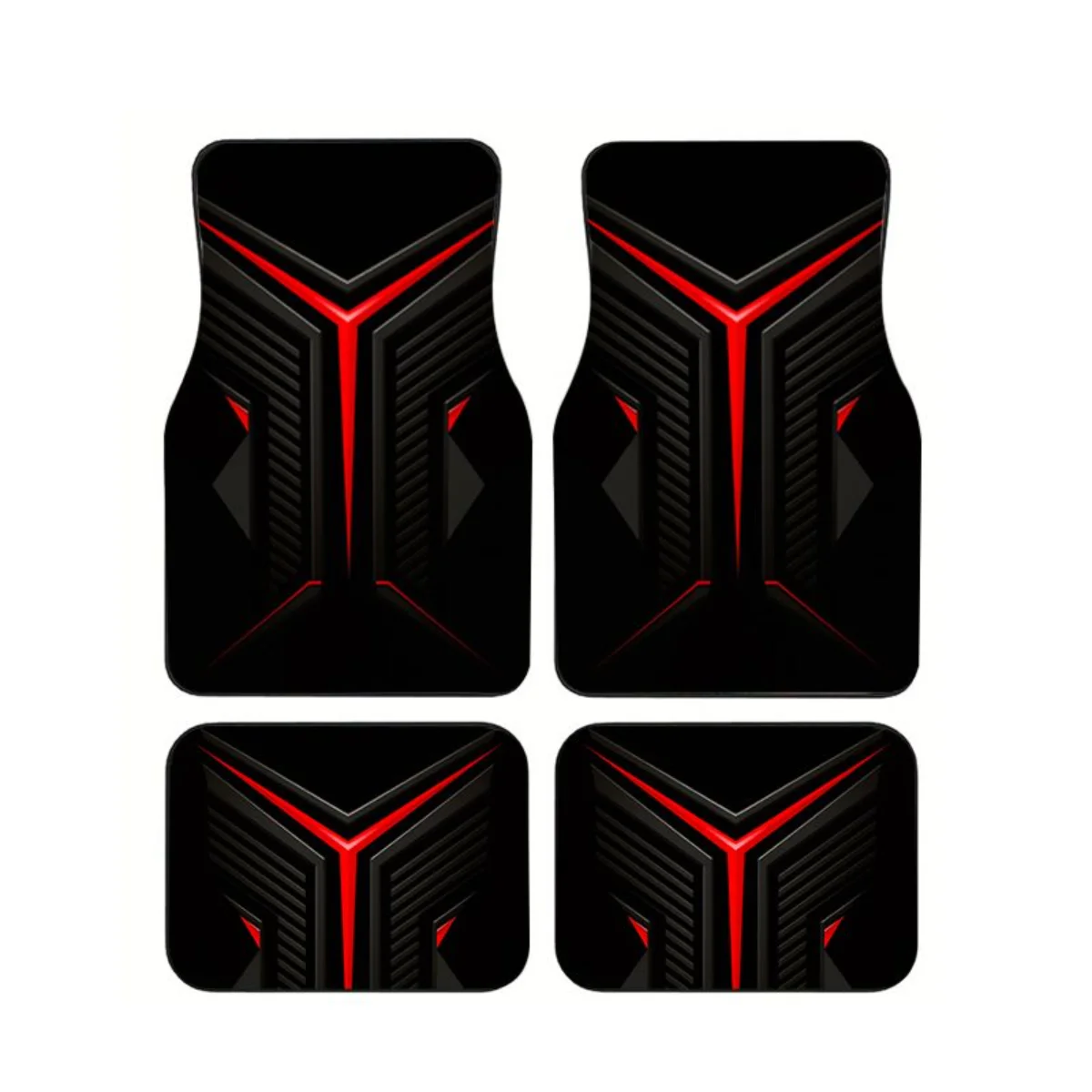 

Red Accent Black Tech V Shape Car Floor Mats 4PCS Universal Sport Racing Style Auto Foot Mats Interior Accessories For Vehicles