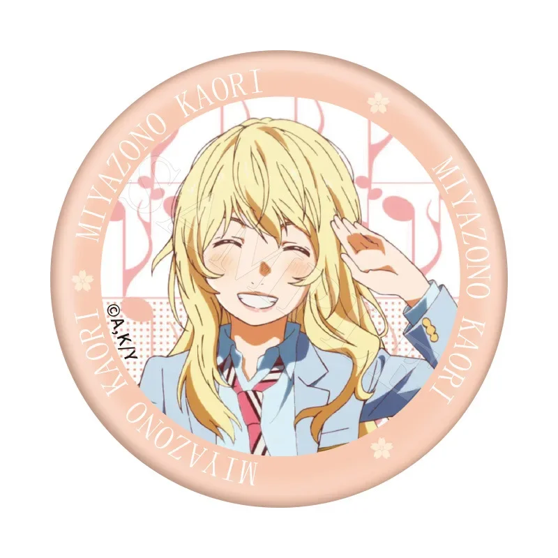 5.8cm Anime Figure Miyazono Kaori Arima Kousei Sawabe Tsubaki Anime Exquisite Brooches Hot Selling Badge Collar Christmas Gifts