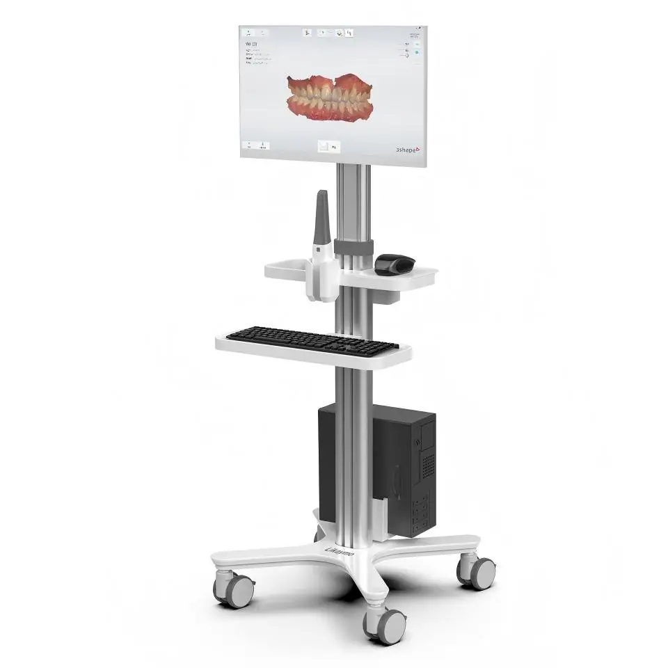Hot-selling Portable Dental  Metal Height-adjustable Trolley Cart with Intraoral Scanner Holder and Keyboard Tray for Dentist