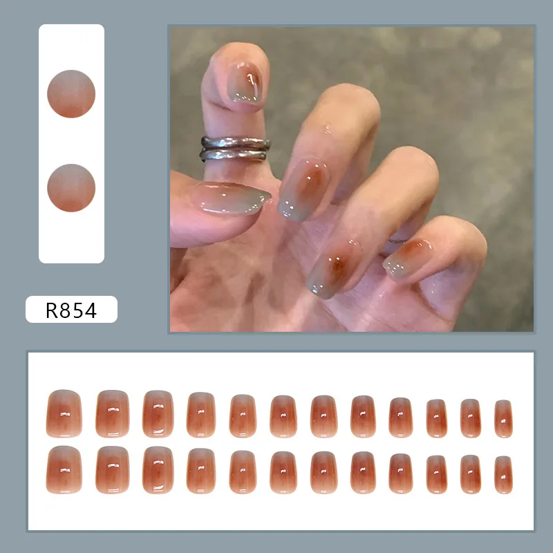 24 Uds. Uñas postizas de Ballet baratas, uñas postizas para manicura con pegamento, rubor corto degradado, prensa extraíble en uñas para niñas, auto-uniclo