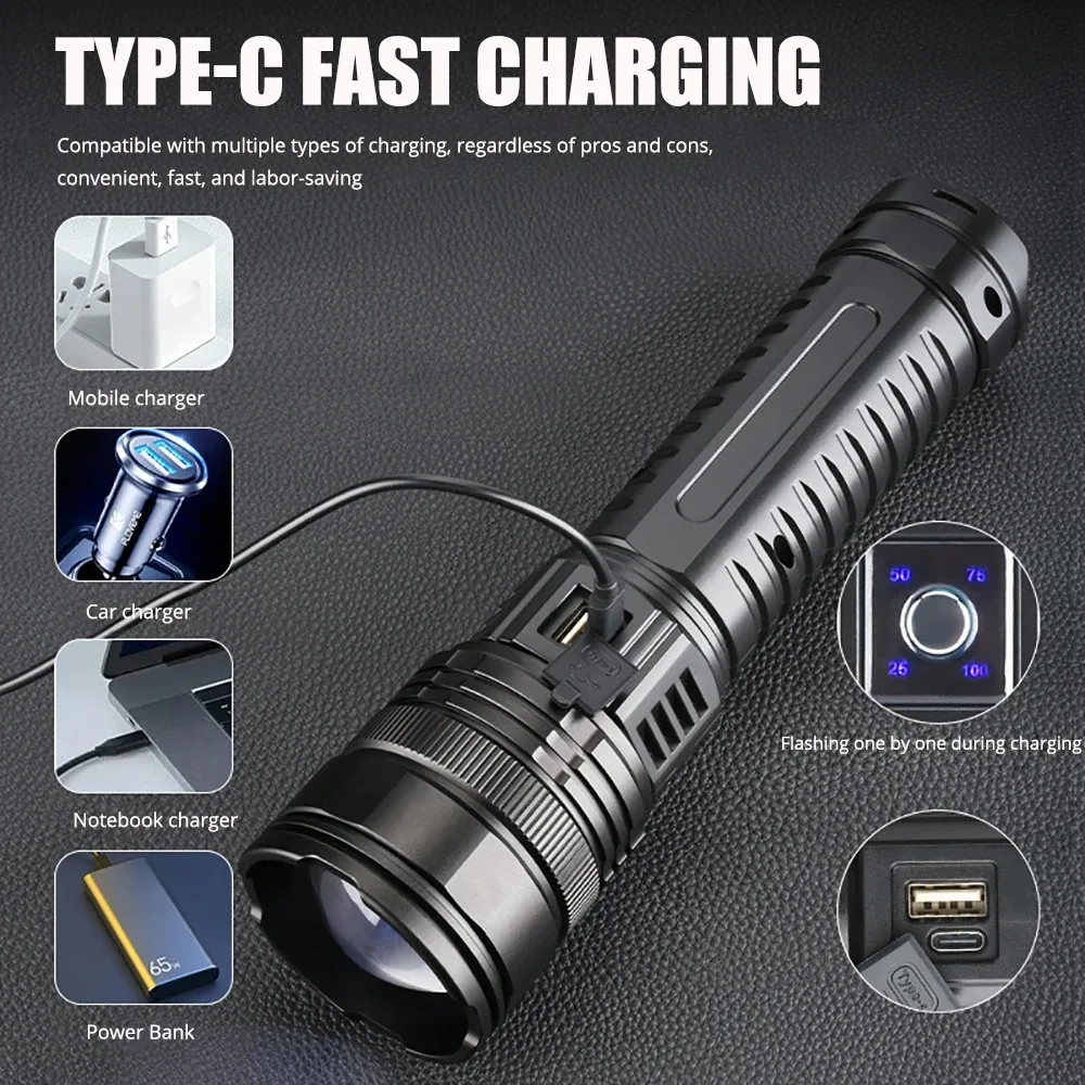 High-power LED flashlight can charge long-lasting durable outdoor white laser intense light far-beam zoom multi-function outdoor