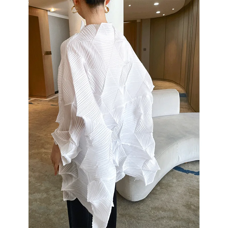 Diamond Pleated Top Spring/Summer 2022 New Pullover Shirt Loose High Neck Unique Design Top Aesthetic Clothes