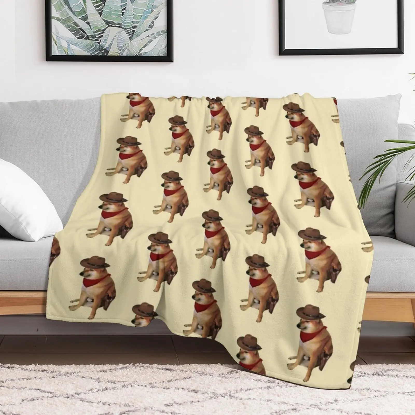 Cheems Doge Cowboy Throw Blanket Flannel Decorative Beds Plaid on the sofa Blankets