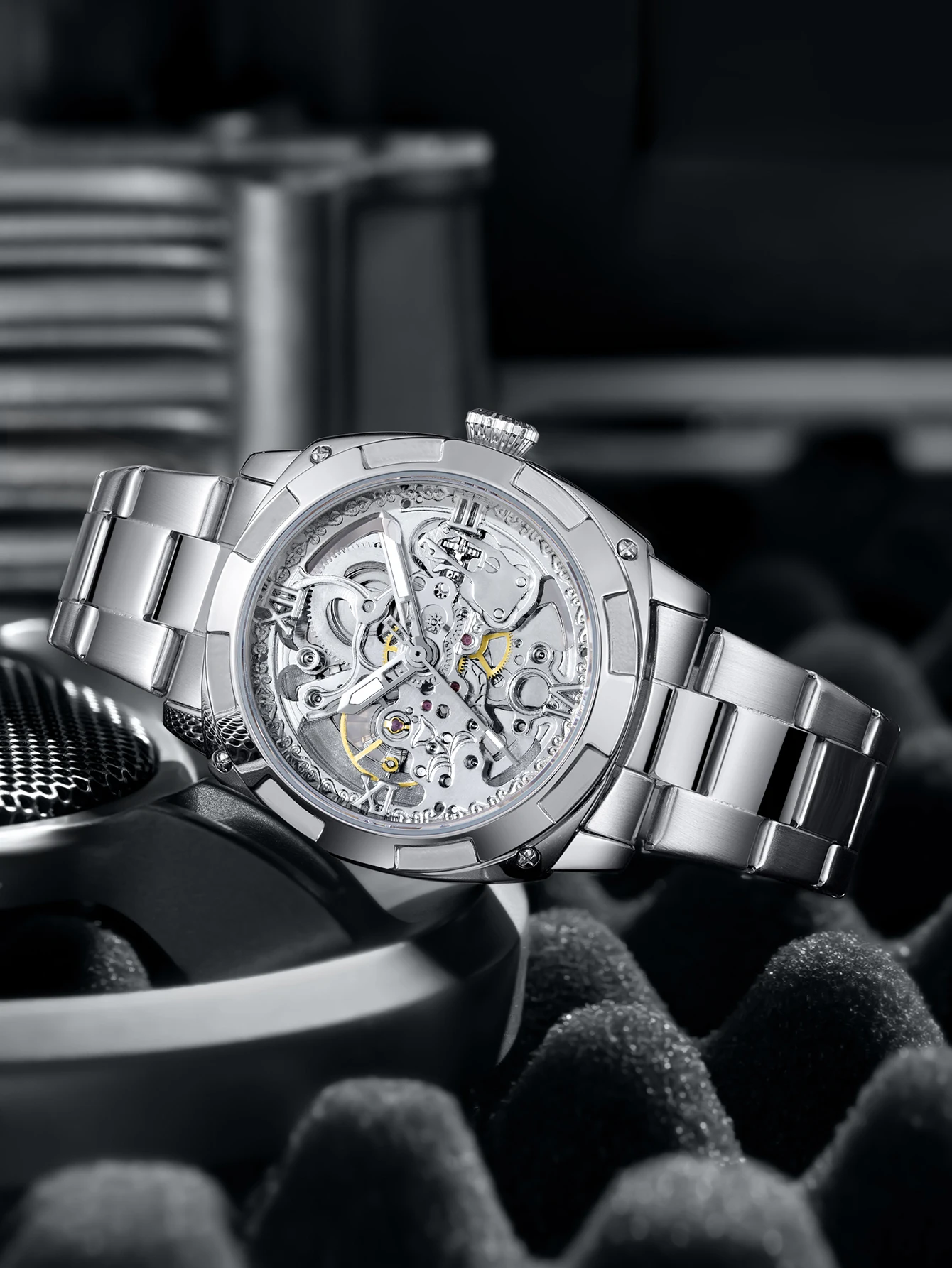 ساعة أوتوماتيكية للرجال مقاومة للماء ساعات ميكانيكية فاخرة ساخنة هيكل عظمي للأعمال من الفولاذ المقاوم للصدأ ساعة رجالي هدية لصديقك